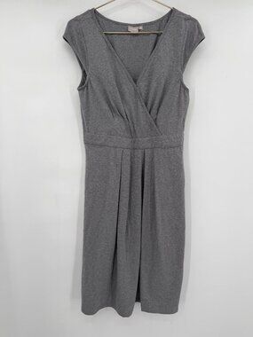 eShakti Women’s XL 16 Gray Surplice V Neck Midi Dress Cap Sleeve Pockets